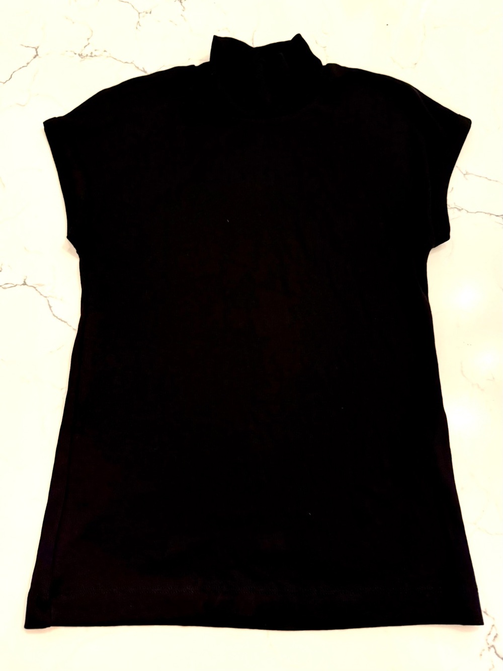 Zara Black Mock Neck Top Size Medium Minimalist Short Sleeve Stretch Knit Blouse
